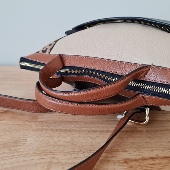 Cole Haan Leopard Cheetah Brown Convertible Backpack Leather Black Brown Beige - Picture 13 of 14